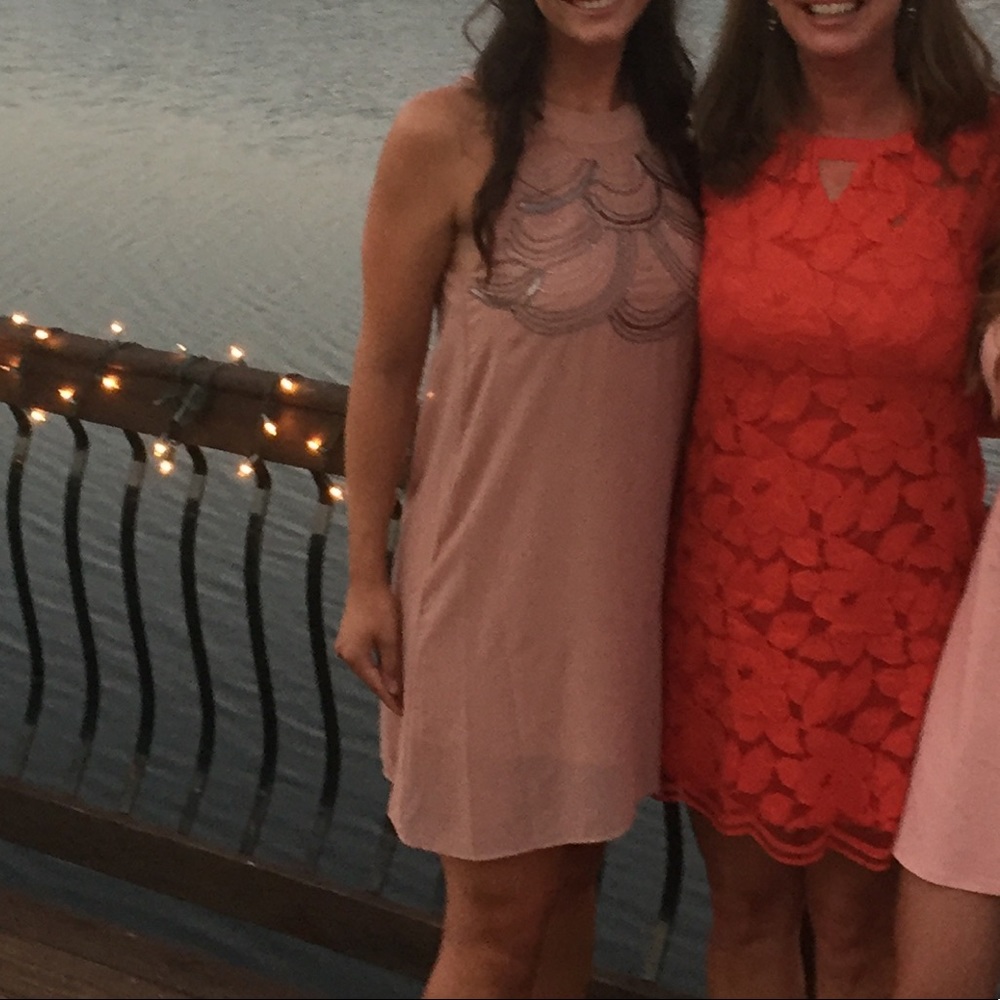 High neck dusty rose dress